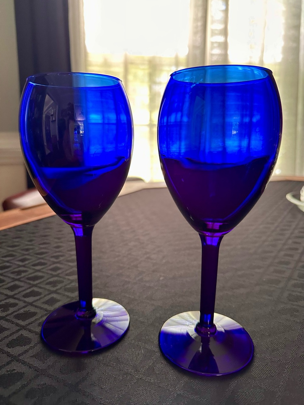 Vintage Cobalt Blue Wine Glasses 8" Set of 2 Long Stem Barware